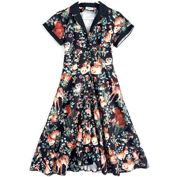 Unique Vintage Dresses & Skirts - UNIQUE VINTAGE Woodland Creature Forest Fairy Swing Retro Collared Dress S